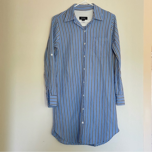 Karen Kane Dresses & Skirts - Karen Kane Striped Shirtdress Tencel Linen Roll-Tab Sleeve Blue Size XS